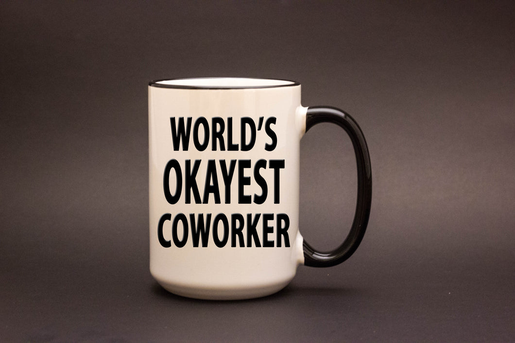 World’s Okayest Co-Worker Mug – Funny Office Coffee Cup, Gag Gift for Colleagues